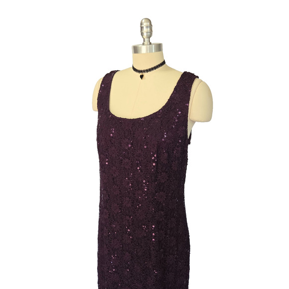 Vintage 90s Purple Lace Maxi Dress Size L Ethereal Fairy Grunge Glam Formal - Picture 7 of 11